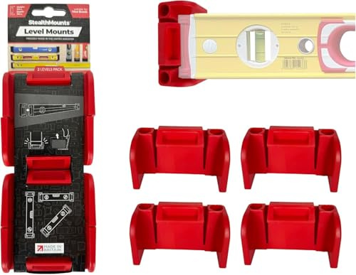StealthMounts Roter universeller Wasserwaagenhalter | Feststellbare Wasserwaagenhalterung, kompatibel mit allen Marken (2er-Pack)