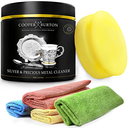 SPARSET Silver guld smycken rengöringsmedel för rengöring av guld silver + fyra mikrofiberdukar + svamp | guld-silver rengöring med guld-silverrengöringsmedel för smycken, kedjor, bestick | COOPER & BURTON