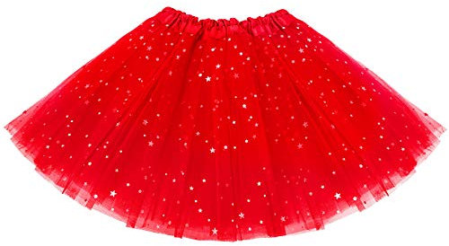 KEREDA Kinder Mädchen Tüllrock Pailletten Tütü Röcke Glitzer Bunt Ballettrock 2-7 Jahre,Rot