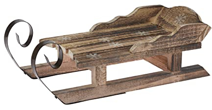 Spetebo Deko Holz Schlitten mit Metallkufen - 34 cm/klein - Weihnachts Tischdeko im antiken Look - Winter Fenster Dekoration Kiefernholz geflammt Shabby chic