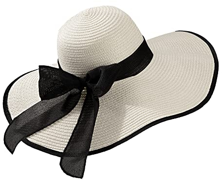 HOLEMZ Strohhut Faltbarer Sonnenhut Atmungsaktiv Strandmütze Große Verstellbar mit Breiter Krempe Sonnencreme UV Schutz Aufrollbar für Frauen Damen Fischer Draußen Tourismus Weiße