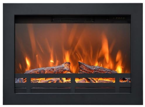 Casa Padrino cheminée électrique encastrable de Luxe Noir 60,2 x 17,7 x H. 43,8 cm - Cheminée LED décoration de Salon avec télécommande - Mobilier de Salon - Mobilier de Luxe