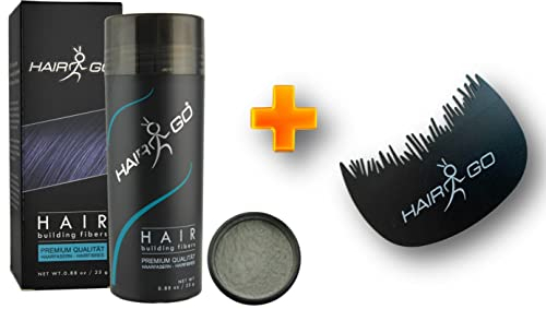 HAIR GO Premium Schütthaar + Haaransatzkamm SPARSET Streuhaar & Schütthaar, für einen natürlichen Haaransatz bei der Anwendung von Hair Fibers Haarverdichter (grau)