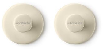 Brabantia - ReNew Ganci per Asciugamani - Ideali per Bagno, Toilette o Cucina - Reggono Fino a 2 kg - Resistenti alla Corrosione - Materiale di Fissaggio Inclusi - Set di 2 - Soft Beige