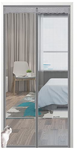 JiuQing Zanzariera Magnetica per Zanzariere Full Frame Magneti Autosigillanti Maglia A Scacchi con Rivetto A Gancio Facile da Installare per Porta del Patio,Grigio,85x195cm