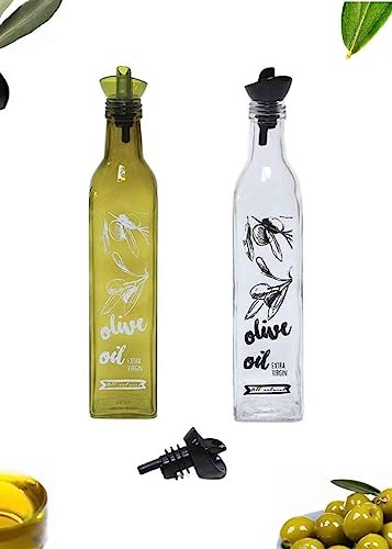 WESTCRAFT Lot de 2 bouteilles d'huile en verre foncé et clair de 500 ml avec bec verseur, bouteille de vinaigre, élégante pour cuisine, barbecue, pâtes, salades et pâtisserie, lot de 2 500 ml