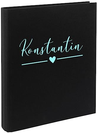 minimutz Zeugnismappe Herz Kinder mit Namen personalisiert | Dokumentenmappe Ringbuch für Mädchen Jungen | Zeugnisordner Leinen zum Einsortieren von Urkunden Zeugnissen (Schwarz)