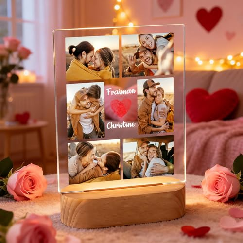 VEELU Personalisierte Geschenke Für Frauen/Männer, LED Beleuchteter Bilderrahmen Personalisiert Mit Photo, Fotoleinwand Eigenes Bild, Fotogeschenke Für Sie Ihn, Paare Partner Jahrestag Valentinstag