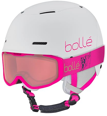 Bollé | COMBO - Casco e Maschera da sci | B-FUN JR e ROCKET | Bianco e Rosa Opaco e Vermiglio Cat 2 | Small-Medium | Unisex | Bambini