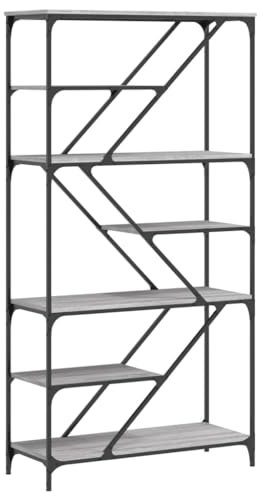vidaXL Bokhylla grå sonoma 91x36x176 cm konstruerat trä och stål, förvaringshylla, hylla, möbel, arkivskåp, hyllor, möbler, vardagsrumsmöbel