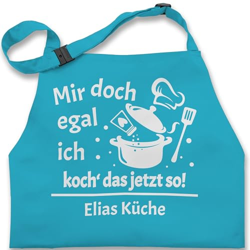 Kinderschürze Schürze Kinder Jungen Mädchen - Kochschürze - Mir doch egal ich koch das jetzt so mit Name - 7-14 Jahre - Türkis - kinderkochschürze kochen kinderkochschürzen kind küche