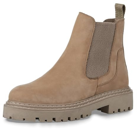 MARCO TOZZI Damen Chelsea Boots aus Leder mit Plateau, Braun (Taupe Nubuck), 39 EU