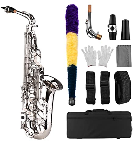 COMETX EB Saxophon Saxophon EB Be Alto E Flat Brass Carved Pattern on Surface Plastic Mouthpiece Exquisite with Gloves Cleaning Cloth Brush Straps
