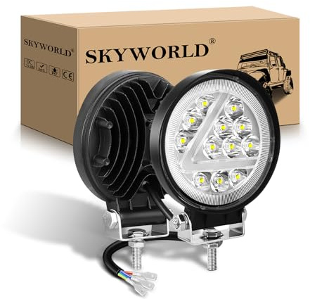 SKYWORLD 2Pcs Auto Quad Scheinwerfer, 4 Zoll 36W Runden LED Arbeitsscheinwerfer 12V 24V Weißer Bernstein Spot Strahler Offroad Beleuchtung für SUV ATV Traktor KFZ LKW 4x4, Led Nebelscheinwerfer