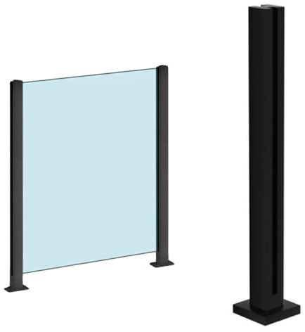 Glasgeländer Pfosten Geländer Schwarzes Glas Geländerpfosten, Glas-Geländerpfosten Säule für Balkongeländer Balkontreppen, Kann keinen Handlauf hinzufügen Version & Höhe anpassbar (Color : Mid Post,