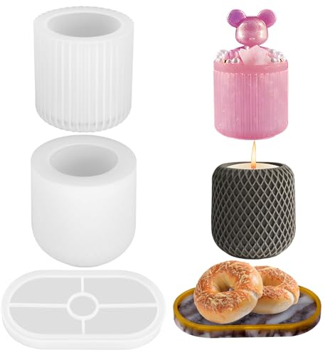 3 st muggform, cylindrar gör-det-själv kritsilikonformar, epoxihartsformar med ljusbricka, förvaringsburk, vas, koppar