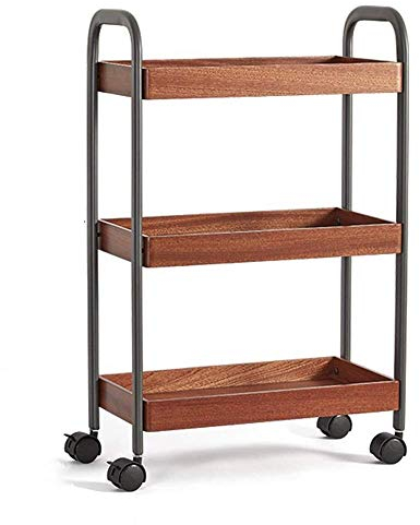 3-stufiger Küchenwagen auf Rädern, Holz-Rollwagen, Ebenholz-Aufbewahrungstablett, Aufbewahrungsregal für Zuhause, Büro, Küche, Badezimmer, Schönheitssalon, Spa, Friseurwagen