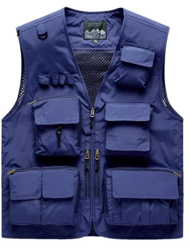 Ornrjfll Herren-Netzweste, ärmellos, Cargojacke, Angeljacke, taktische Wanderweste, blau, XXL