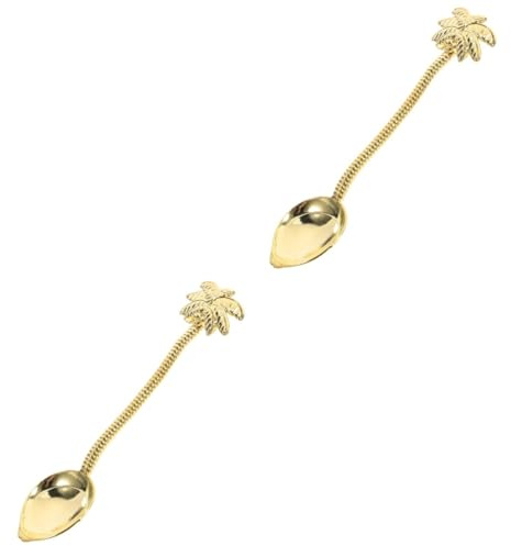 Cabilock 2 Stk Löffel coffee spoon espressoloeffel t.s.o.p Vintage- Kaffee Rührstäbchen Mischen Fruchtdekor Kuchendekorationen Servierbesteck aus Edelstahl Jahrgang Kokosnussbaum