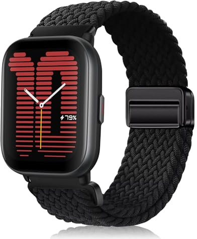 PaceBid 20mm Nylon Armband Kompatibel mit Amazfit Active 2/Active/GTR Mini/GTS 4/4 Mini/Bip 3/Bip 3 Pro/GTS 3/2, Geflochtenes Magnetisch Ersatzarmband für Amazfit T-Rex 3 Pro 44mm/GTR 42mm - Schwarz