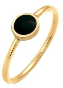Elli Ring Damen Solitär Stapel Basic mit Emaille Schwarz in 925 Sterling Silber
