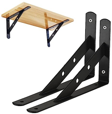 150 200 300 400 mm Regalträger Schwarz Weiss Metall Regal Halterung Tragkraft 30kg Regalwinkel, Robust 90 Grad Rechtwinklig Regalhalterung, Ohne Brett, 2pcs(Schwarz,250x150mm)
