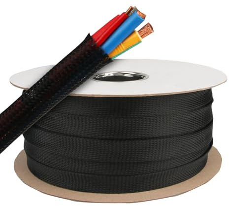 JCUGSBS Selbstschließend Kabelkanal, Zuschneidba Kabelschlauch Gewebter Kabelmantel, Durchmesser 13mm, Kabelmanagement für Hause und im Büro Verstecken im Schreibtisch, TV, Boden, Schwarz