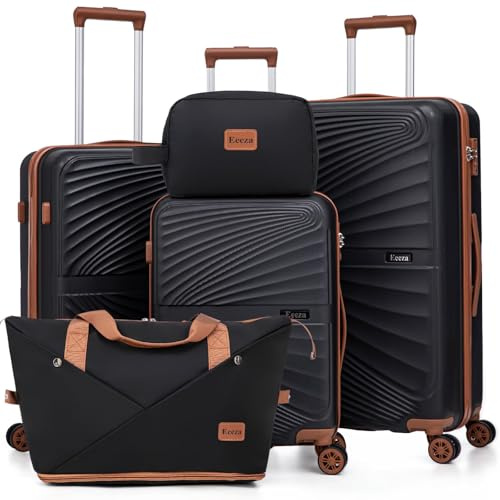 Eeeza Luggage Sets 5 Piece Hardside Suitcase,Black (20/24/28/DB/TB)