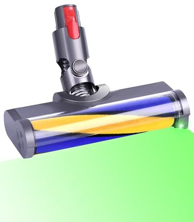Brosse pour Dyson V15 V11 V10 V8 V7 Tête de Brosse Aspirateur avecéclairage LED Verte Brosse Aspirateur de Rechange avec Rouleau Souple pour Sols Durs Parquets
