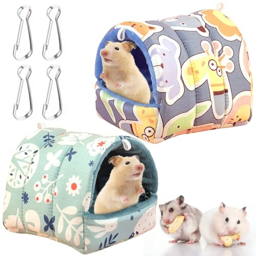 CutitiUU 2 Tier-Baumwollnester + 4 Haken,Meerschweinchenbett,Meerschweinchen Bett Kuschelhöhle,Meerschweinchenbett und Versteck,Kaninchenbett für Meerschweinchen,Kleintierhaus