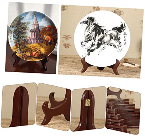 Alipis 4pcs Wooden Plate Display Stand Folding Dish Holder for Home Office Shop Brick Tea Display Supplies