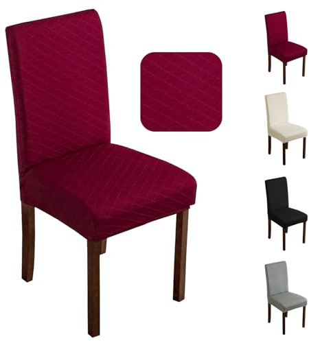FRKOKRFA Stuhlhussen 6er Set Universal Stretch Jacquard Stuhlüberzüge, Abnehmbarer Waschbarer Stuhlüberzug, Dekoration Stuhlbezug für Esszimmer, Hotel, Hochzeit und Partys (Bordeaux)