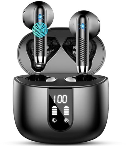 Cuffie Bluetooth 5.4, 2025 Auricolari Bluetooth 56H Stereo Cuffie Wireless In Ear con 4 Mic, Cuffie Senza Fili ENC Cancellazione Rumore Cuffiette Bluetooth Sport LED Display IP7 Impermeabili Earbuds