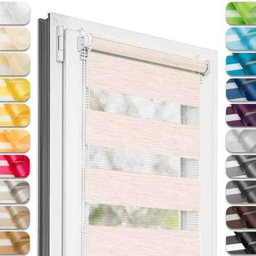 Estika Doppelrollo Klemmfix ohne Bohren - 140 cm x 150 cm - Rosy-Beige - 27 Stofffarben, Tag und Nacht Duo Rollo, Rollos für Fenster ohne Bohren, Fenster Sichtschutz (30 cm Stoffbreite)