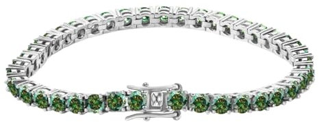 LOEXZAH Grünes Moissanit-Tennisarmband für Damen und Herren, Diamant-Tennisarmband, rotvergoldet, 3 mm, Herren-Diamantarmband, Geburtstagsgeschenk, Diamantschmuck (Silber, 22 cm, Grün), 8.66inch,
