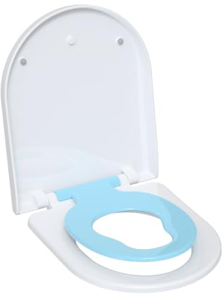 TODOT WC-Sitz für die Familie, D-Form, Toilettensitz mit magnetischem Kindersitz, Sturzbremse und verstellbarem Scharnier, Toilettensitz für Erwachsene und Kinder, schnelle Demontage – Blau