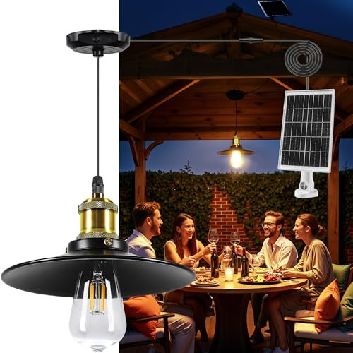 FabStyl Lampada Solare da Esterno Stile Retrò, 10 Livelli di Luminosità Regolabile, Lampada Solare per Giardino, Impermeabilità IP55, Perfetta per Gazebo, Patio, Giardini, Garage e Pollai