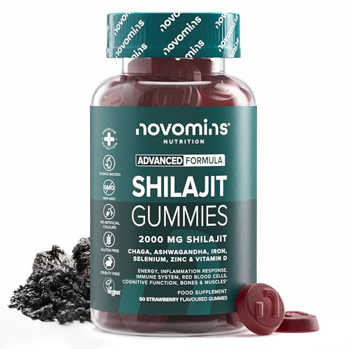Shilajit Gummies 2000mg | High Strength Shilajit and Ashwagandha | Novomins | Chaga, Zinc, Iron, Selenium & Vitamin D | Pure Himalayan Shilajit for Adults | Energy, Brain & Immune Support | 60 Gummies