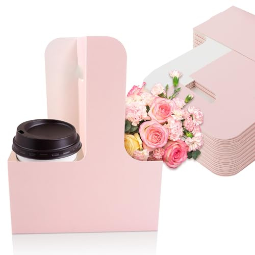 MAQIHAN Lot de 12 porte-gobelets jetables en carton pour 2 tasses à café avec poignée - Porte-gobelets pliables pour emporter - Accessoires de livraison de nourriture pour boissons chaudes/froides