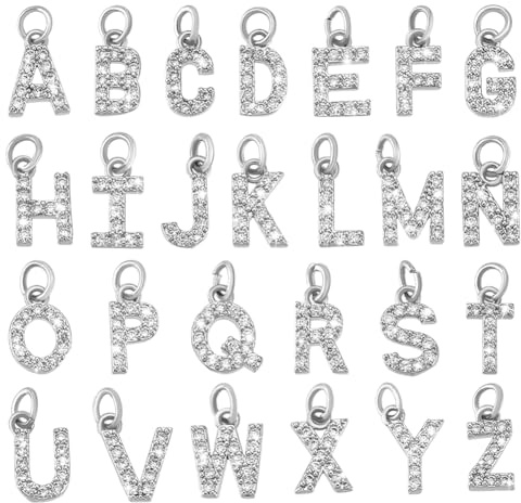 PH PandaHall 26pz Ciondoli Lettere Alfabeto con Strass Ciondolo Lettera A-Z Argento per La Creazione di Gioielli Bracciali Collane Orecchini Pendenti Fai Da Te, 11~12mm