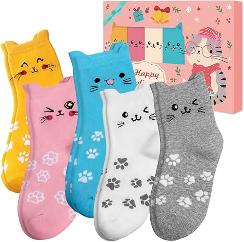 Katzensocken Kleine Weihnachtsgeschenke für Frauen Mama: Lustige Socken Damen 35-39 Nützliche Geschenke für Frauen Teenager Mädchen Mütter Freundin Schwester Katzenliebhaber Weihnachten Geschenkideen