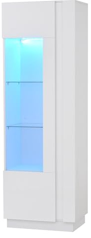 Gxffipw Vitrine Highboard Weiss mit 3 Glasboden und LED-Beleuchtung, Vitrinenschrank Sammlervitrine mit Türen, Modern Hochschrank Schmaler Schrank, Wohnzimmerschrank, 60x40x180 cm