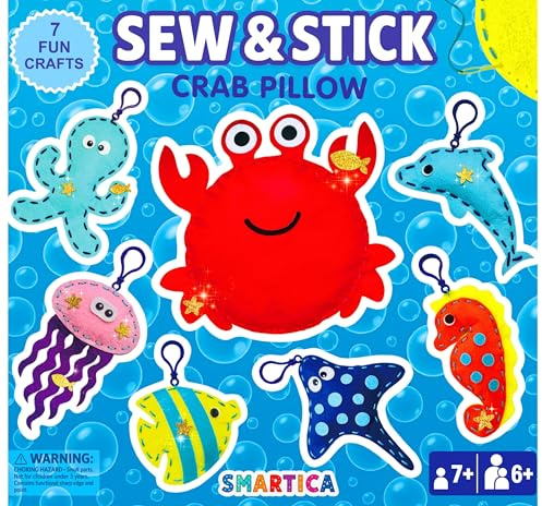 SMARTICA Gift Sewing Kit for Kids - Present Craft kit for Children Girl Boy 7 8 9 10 11 12 Year Old - Learn to Sew Set for Beginner -Educational Craft Box -Cute Sewing Projects (Sea Animals)