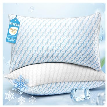 HEYCUZI Bed Pillows Queen Size for Sleeping - Breathable Down Alternative Soft Pillows Set of 2 for Side, Back, and Stomach Sleepers - Hotel Quality Fluffy Microfiber Fill Cooling Skin-Friendly
