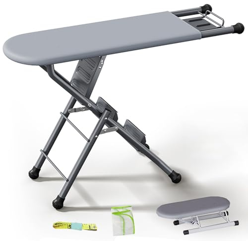 Mesa Planchar Plegable con Soporte y Escalera, Tabla Planchar Mangas, Ironing Board Fabricada en Acero, Equipada con Cinta Métrica y Red de Aislamiento Térmico
