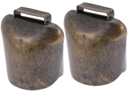 GARVALON Campanelli per Bovini in Ferro Color Oro 2 Pezzi Aspetto Retrò, Decorativi e Portatili per L'allevamento e Pascolo