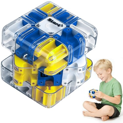 HESUSLA 3D Gravity Marble Maze Cube | Magic Magnetic Maze Puzzle for Kids & Adults | STEM Travel Games Stocking Fillers for Boys Girls Ages 6-8-10+ | Anxiety Relief Fidget Toy Gift for Children’s Day