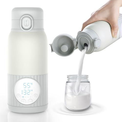 Portable Baby Bottle Warmer for Travel, 380ml On-the-Go Milk & Water Heater, Fast Heating with Precise Temperature Control, 10000mAh Rechargeable Battery, USB-C, Leak-Proof Design, Ideal Baby Gift