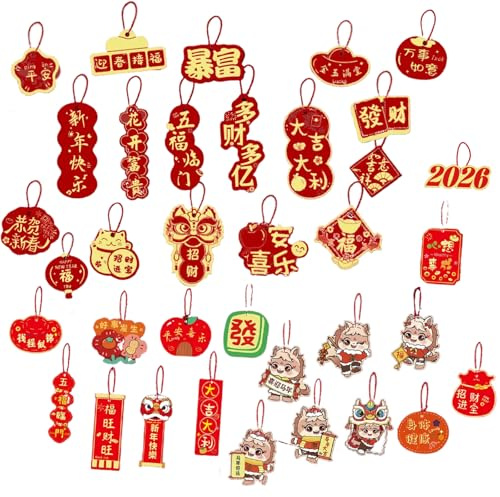 36 Pcs 2026 Chinese New Year Decorations,Red Hanging Ornaments Chinese New Year Hanging Decorations 2026 Year of Horse Traditional Lucky Hanging Ornaments for Home Tree Car