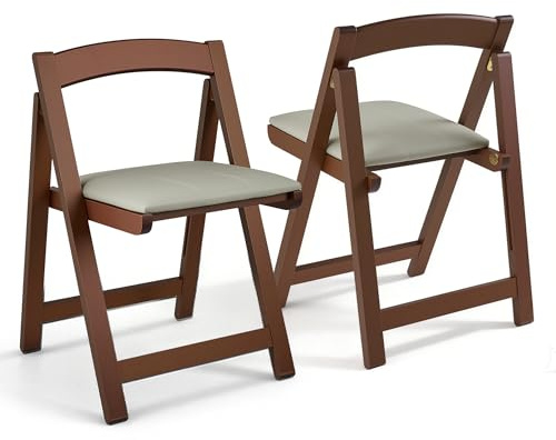 Wooden Folding Chairs Set of 2, Padded Folding Dining Chairs with Leather Soft Cushion, No Assembly Required Foldable Chair for Home Kitchen Office Party Picnic Wedding, 290 LB Max Weight Capacity